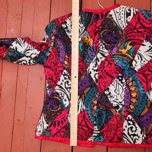 Vintage ANNE CRIMMINS Jacket Size 6 100% Silk Red Artsy Floral Lined - Picture 9 of 10